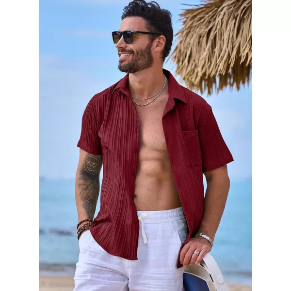 JMIERR Men's Button Down Shirts Textured Short Sleeve Casual Summer Hawaiian Beach Shirt with Pocket