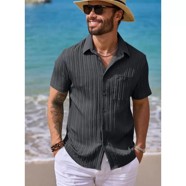 JMIERR Men's Button Down Shirts Textured Short Sleeve Casual Summer Hawaiian Beach Shirt with Pocket