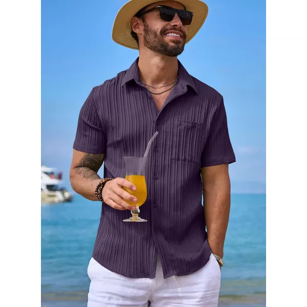 JMIERR Men's Button Down Shirts Textured Short Sleeve Casual Summer Hawaiian Beach Shirt with Pocket