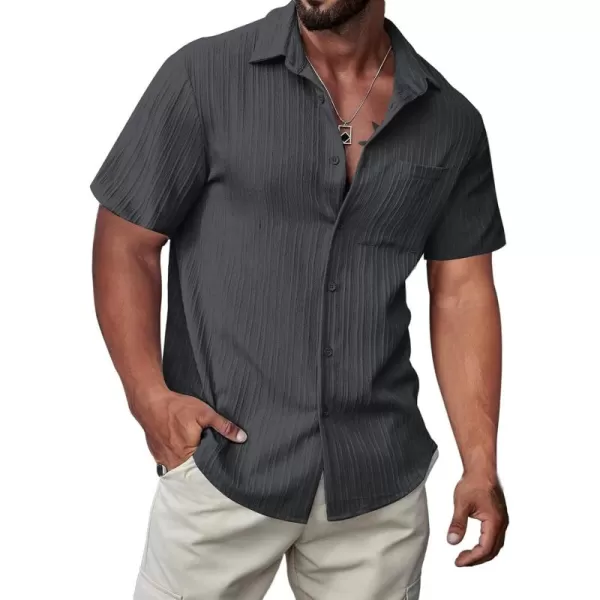 JMIERR Men's Button Down Shirts Textured Short Sleeve Casual Summer Hawaiian Beach Shirt with Pocket