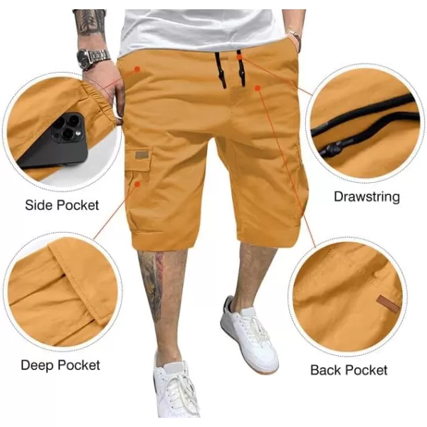 JMIERR Mens Casual Twill Cargo Shorts Cotton Drawstring Classic Cargo Stretch Short with 6 Pockets
