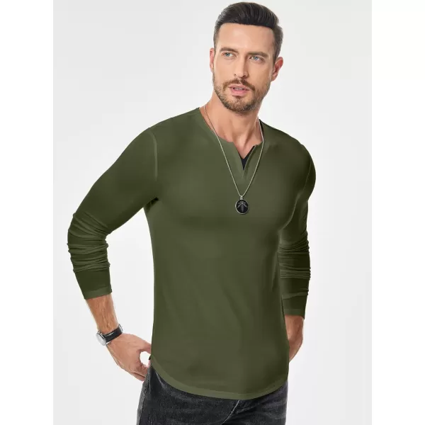 JMIERR Mens Casual Muscle T Shirt Long Sleeve V-Neck Longline Shirt Workout Athletic Tee
