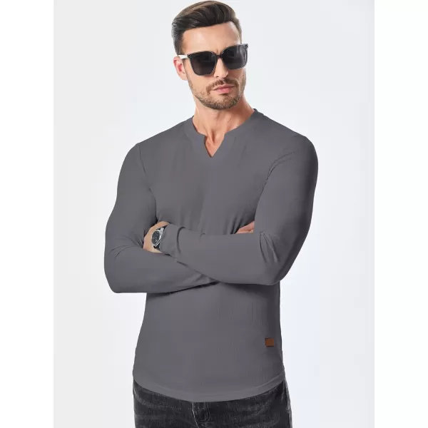 JMIERR Mens Long Sleeve Muscle T Shirts Casual V-Neck Longline Ribbed Tee Shirts