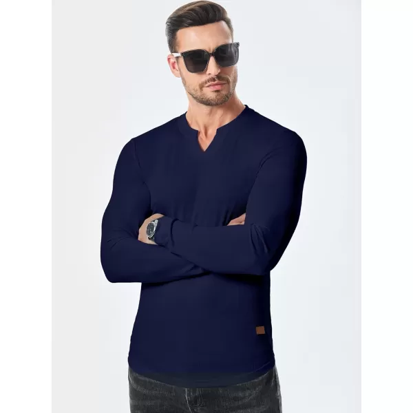 JMIERR Mens Long Sleeve Muscle T Shirts Casual V-Neck Longline Ribbed Tee Shirts