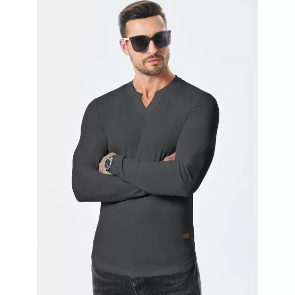 JMIERR Mens Long Sleeve Muscle T Shirts Casual V-Neck Longline Ribbed Tee Shirts