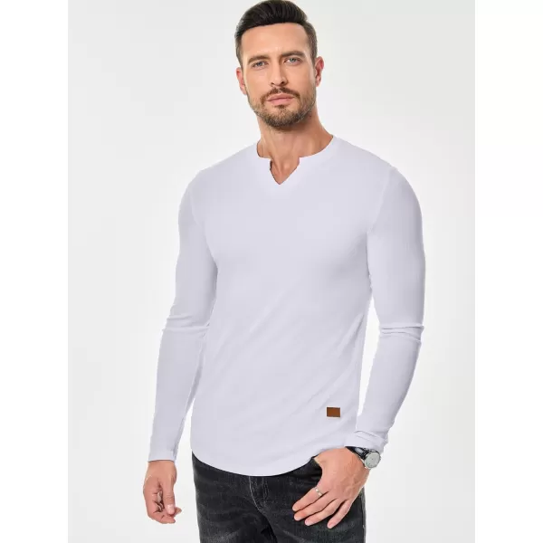 JMIERR Mens Long Sleeve Muscle T Shirts Casual V-Neck Longline Ribbed Tee Shirts