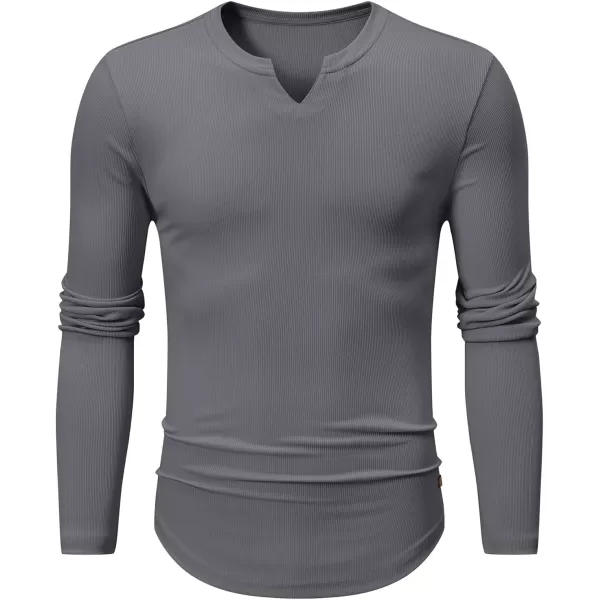 JMIERR Mens Long Sleeve Muscle T Shirts Casual V-Neck Longline Ribbed Tee Shirts