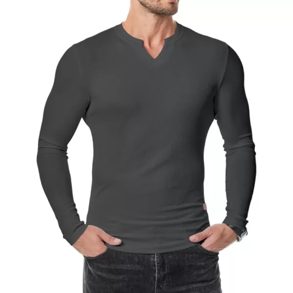 JMIERR Mens Long Sleeve Muscle T Shirts Casual V-Neck Longline Ribbed Tee Shirts