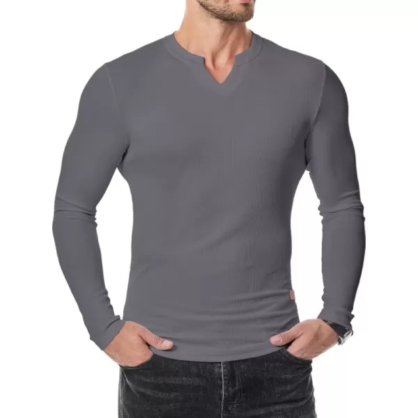 JMIERR Mens Long Sleeve Muscle T Shirts Casual V-Neck Longline Ribbed Tee Shirts