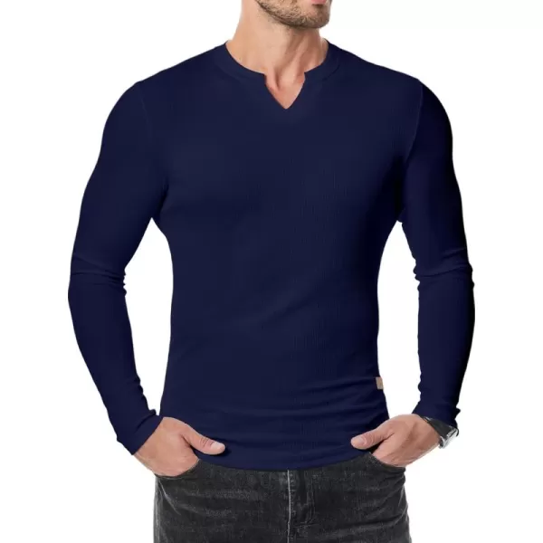 JMIERR Mens Long Sleeve Muscle T Shirts Casual V-Neck Longline Ribbed Tee Shirts
