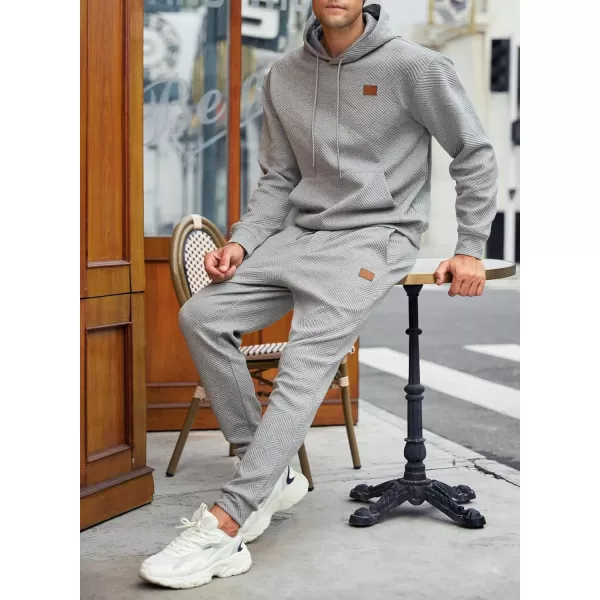 JMIERR Mens 2 Piece Jacquard Sweatsuit Outfits Hoodie Sweatshirt &amp; Joggers Sweatpants Set Tracksuit