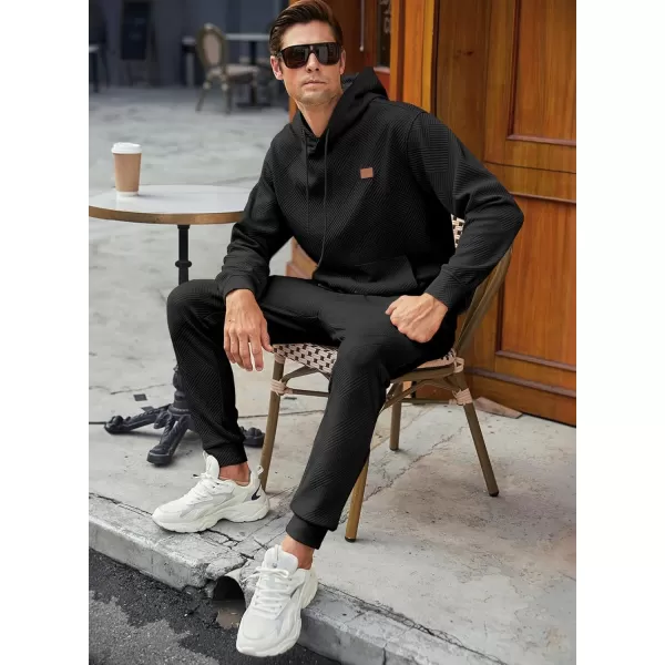 JMIERR Mens 2 Piece Jacquard Sweatsuit Outfits Hoodie Sweatshirt &amp; Joggers Sweatpants Set Tracksuit