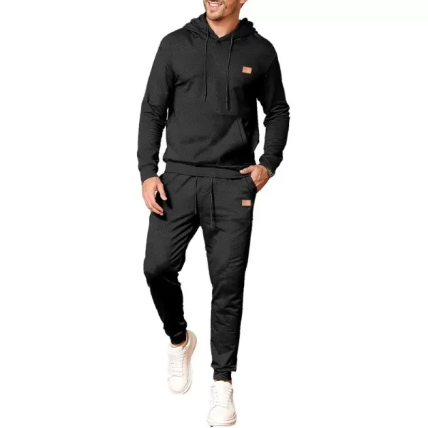 JMIERR Mens 2 Piece Jacquard Sweatsuit Outfits Hoodie Sweatshirt &amp; Joggers Sweatpants Set Tracksuit