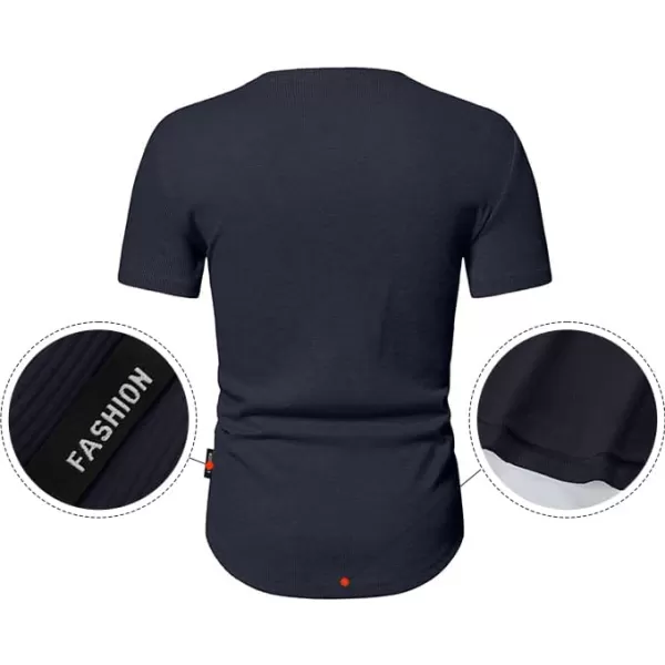 JMIERR Men's Muscle Slim Henley Shirts Crewneck Longline T-Shirt Gym Workout Athletic Shirt Tees with Button