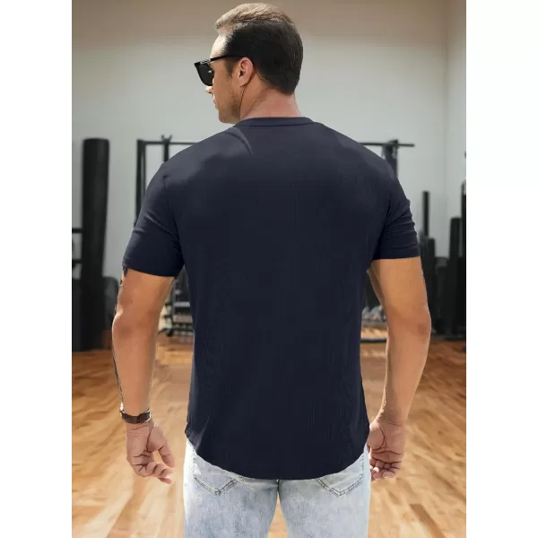 JMIERR Men's Muscle Slim Henley Shirts Crewneck Longline T-Shirt Gym Workout Athletic Shirt Tees with Button