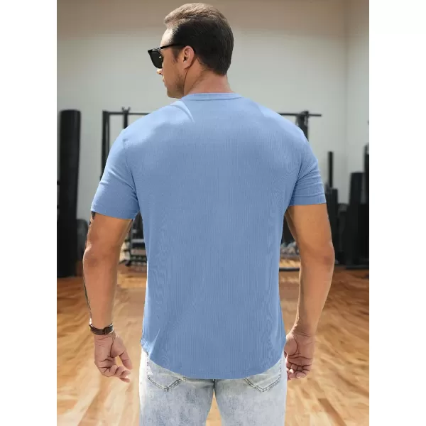 JMIERR Men's Muscle Slim Henley Shirts Crewneck Longline T-Shirt Gym Workout Athletic Shirt Tees with Button