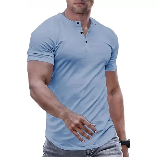 JMIERR Men's Muscle Slim Henley Shirts Crewneck Longline T-Shirt Gym Workout Athletic Shirt Tees with Button