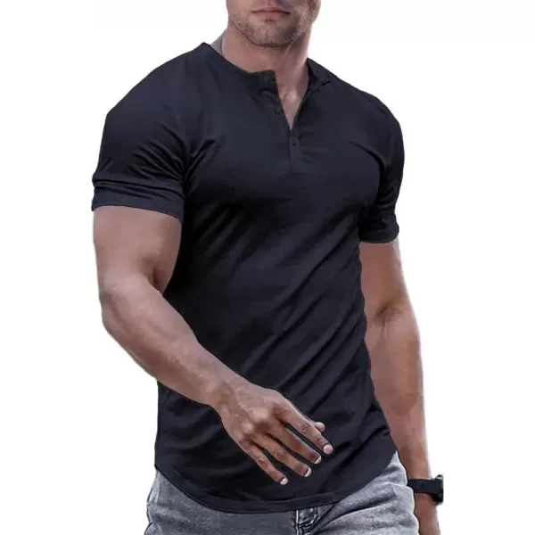 JMIERR Men's Muscle Slim Henley Shirts Crewneck Longline T-Shirt Gym Workout Athletic Shirt Tees with Button