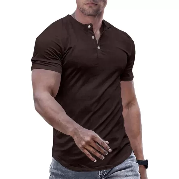 JMIERR Men's Muscle Slim Henley Shirts Crewneck Longline T-Shirt Gym Workout Athletic Shirt Tees with Button