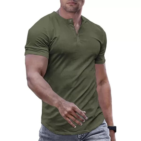 JMIERR Men's Muscle Slim Henley Shirts Crewneck Longline T-Shirt Gym Workout Athletic Shirt Tees with Button