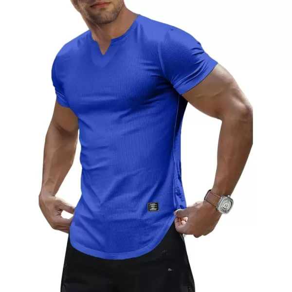 JMIERR Mens Muscle Slim T Shirt V-Neck Longline Henley Shirt Gym Workout Athletic Tee Shirts