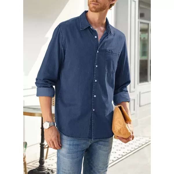 JMIERR Mens Denim Shirts Casual 100% Cotton Long Sleeve Button Down Shirt