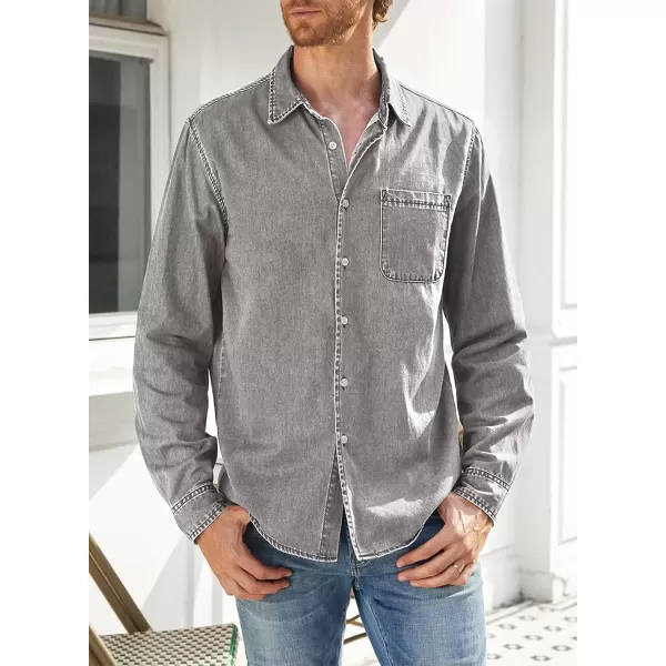 JMIERR Mens Denim Shirts Casual 100% Cotton Long Sleeve Button Down Shirt