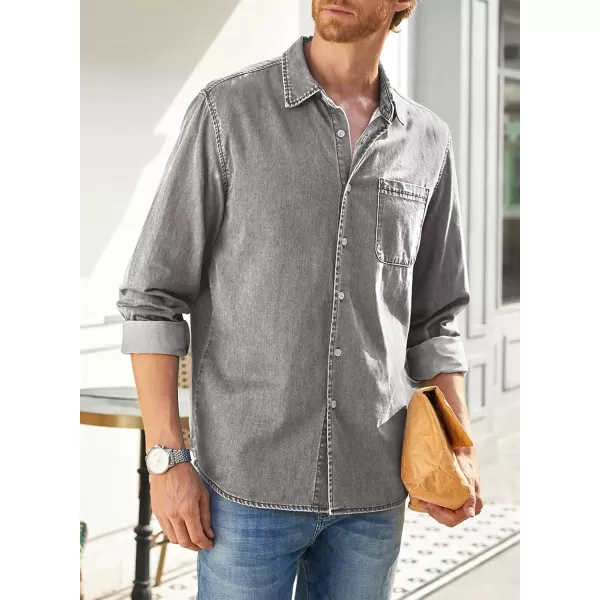 JMIERR Mens Denim Shirts Casual 100% Cotton Long Sleeve Button Down Shirt
