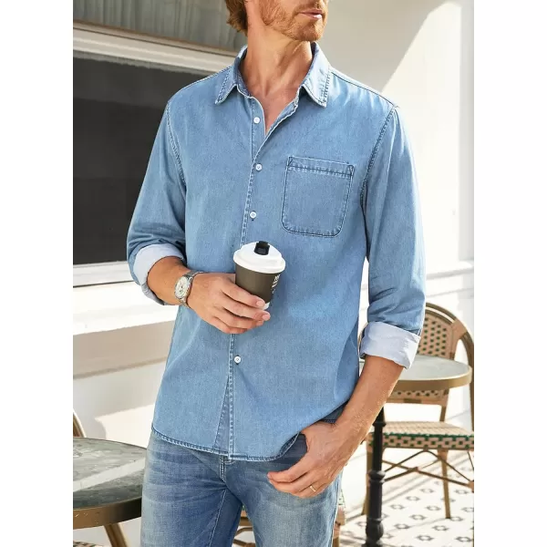 JMIERR Mens Denim Shirts Casual 100% Cotton Long Sleeve Button Down Shirt