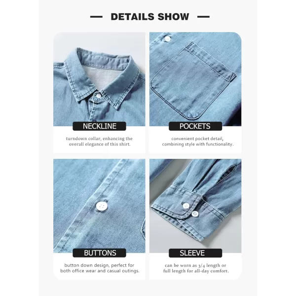 JMIERR Mens Denim Shirts Casual 100% Cotton Long Sleeve Button Down Shirt