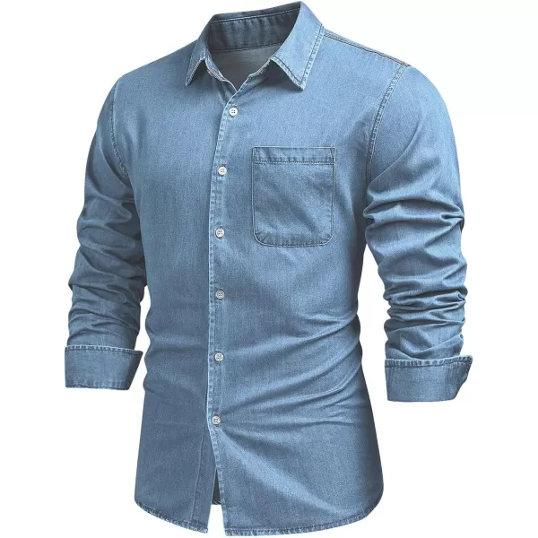 JMIERR Mens Denim Shirts Casual 100% Cotton Long Sleeve Button Down Shirt