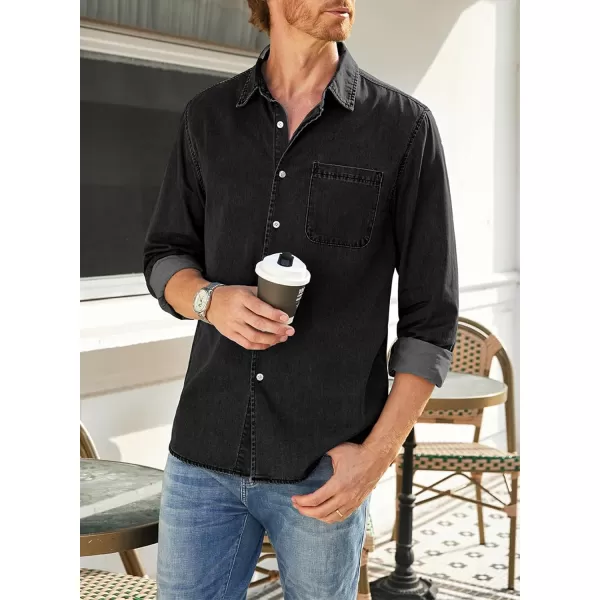 JMIERR Mens Denim Shirts Casual 100% Cotton Long Sleeve Button Down Shirt