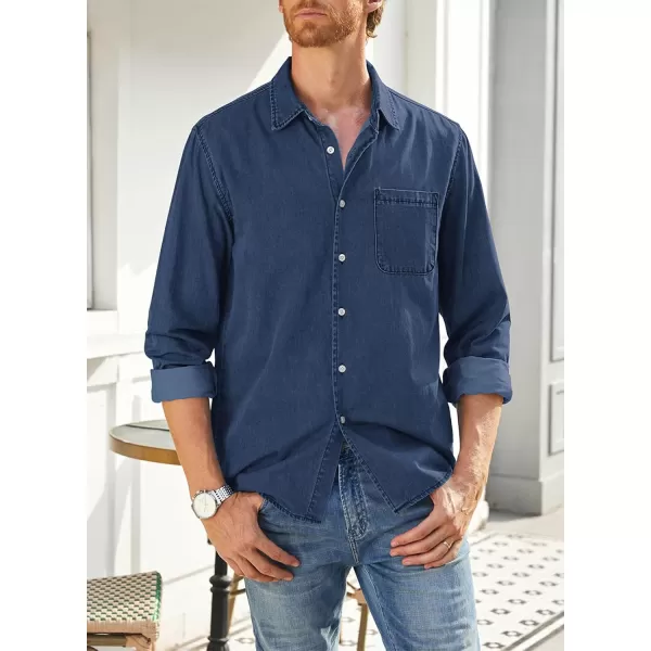 JMIERR Mens Denim Shirts Casual 100% Cotton Long Sleeve Button Down Shirt