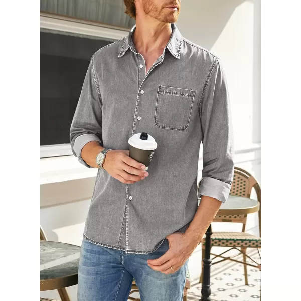 JMIERR Mens Denim Shirts Casual 100% Cotton Long Sleeve Button Down Shirt