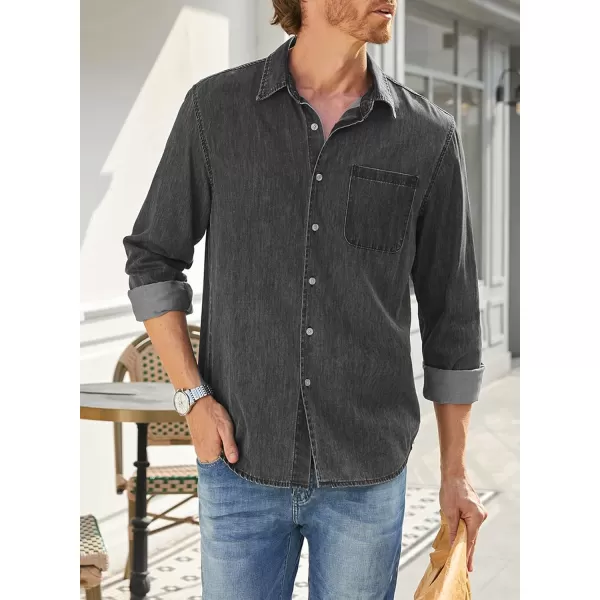 JMIERR Mens Denim Shirts Casual 100% Cotton Long Sleeve Button Down Shirt