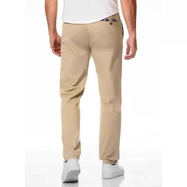 JMIERR Men's Casual Pants Cotton Twill Elastic Drawstring Waist Tapered Chino Pants with Pockets