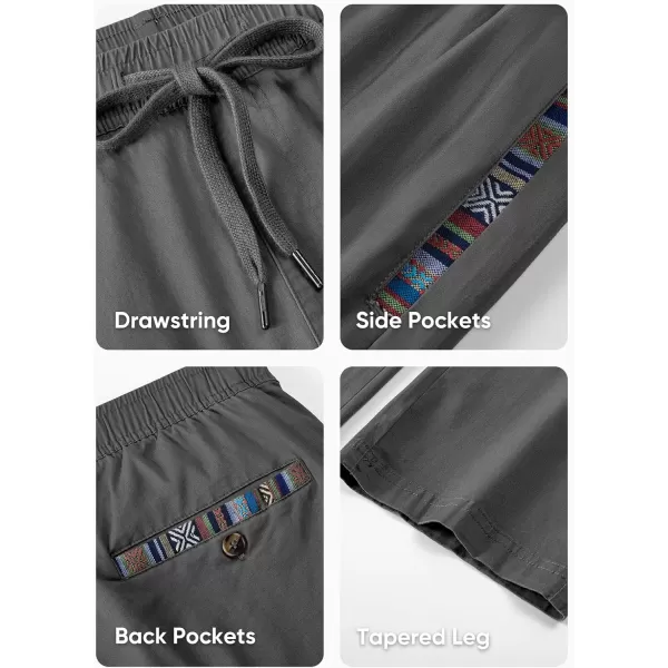 JMIERR Men's Casual Pants Cotton Twill Elastic Drawstring Waist Tapered Chino Pants with Pockets