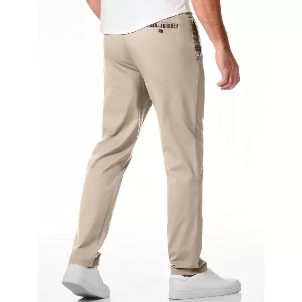 JMIERR Men's Casual Pants Cotton Twill Elastic Drawstring Waist Tapered Chino Pants with Pockets
