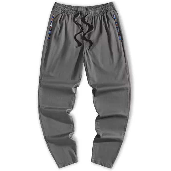 JMIERR Men's Casual Pants Cotton Twill Elastic Drawstring Waist Tapered Chino Pants with Pockets