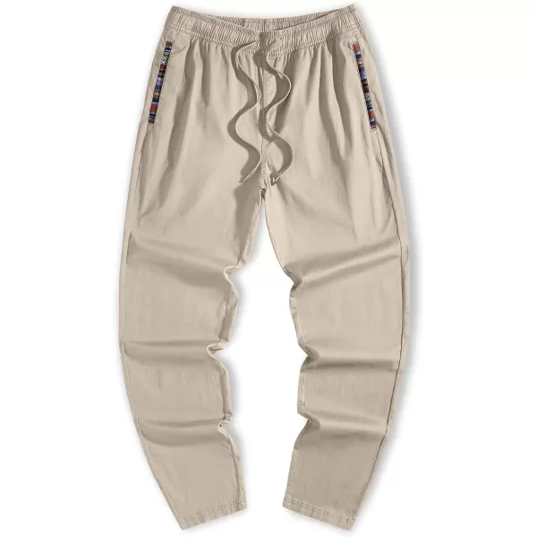 JMIERR Men's Casual Pants Cotton Twill Elastic Drawstring Waist Tapered Chino Pants with Pockets