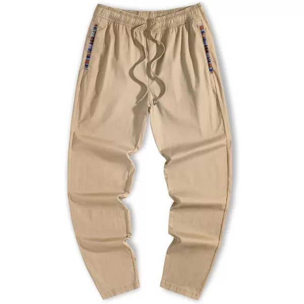 JMIERR Men's Casual Pants Cotton Twill Elastic Drawstring Waist Tapered Chino Pants with Pockets