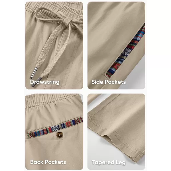 JMIERR Men's Casual Pants Cotton Twill Elastic Drawstring Waist Tapered Chino Pants with Pockets