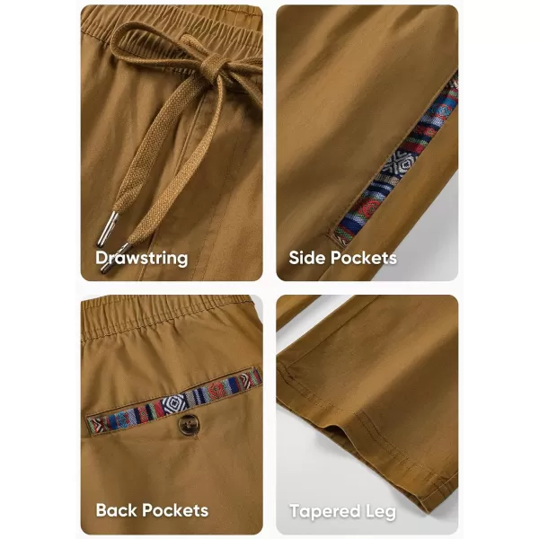 JMIERR Men's Casual Pants Cotton Twill Elastic Drawstring Waist Tapered Chino Pants with Pockets