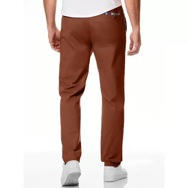 JMIERR Men's Casual Pants Cotton Twill Elastic Drawstring Waist Tapered Chino Pants with Pockets