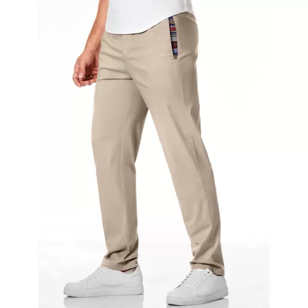 JMIERR Men's Casual Pants Cotton Twill Elastic Drawstring Waist Tapered Chino Pants with Pockets