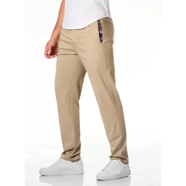 JMIERR Men's Casual Pants Cotton Twill Elastic Drawstring Waist Tapered Chino Pants with Pockets