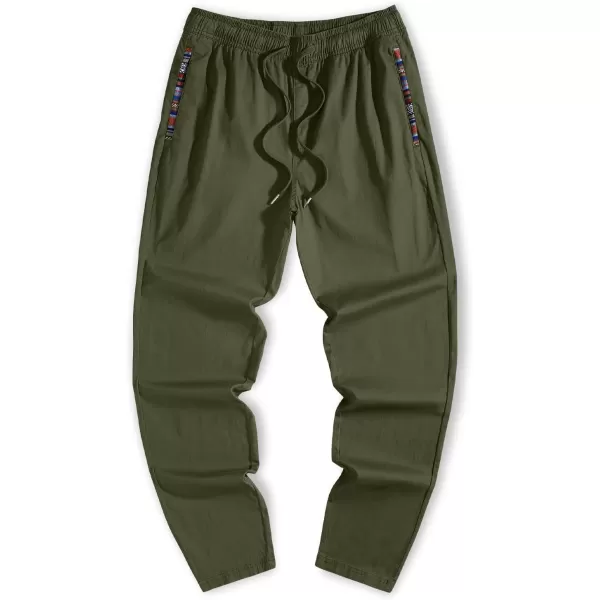 JMIERR Men's Casual Pants Cotton Twill Elastic Drawstring Waist Tapered Chino Pants with Pockets