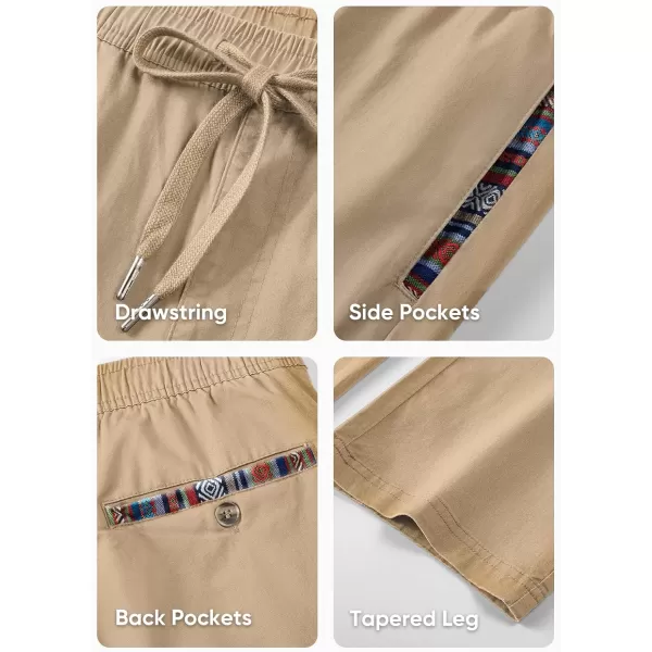 JMIERR Men's Casual Pants Cotton Twill Elastic Drawstring Waist Tapered Chino Pants with Pockets