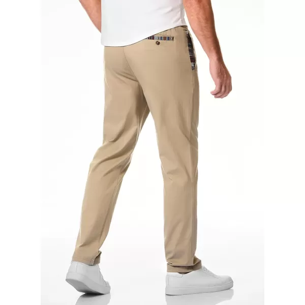 JMIERR Men's Casual Pants Cotton Twill Elastic Drawstring Waist Tapered Chino Pants with Pockets