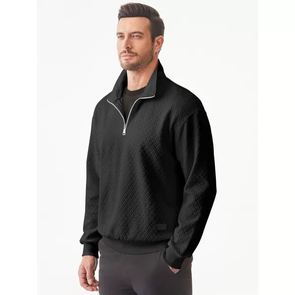 JMIERR Men's Quarter Zip Waffle Sweatshirts Casual Long Sleeve Solid Color Geometric Texture Pullover Knit Polo Sweatshirt